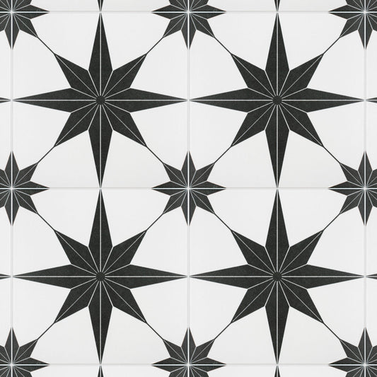Merola Tile Stella Nero Encaustic 9-3/4 in. x 9-3/4 in. Porcelain Floor and Wall Tile (11.11 sq. ft. / case)