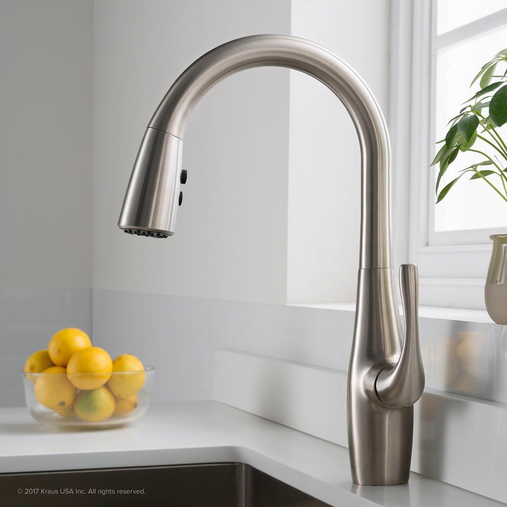 Esina Single-Handle Pull-Down Sprayer Kitchen Faucet with Dual Function Sprayhead in All-Brite Spot Free Stainless Steel - Super Arbor