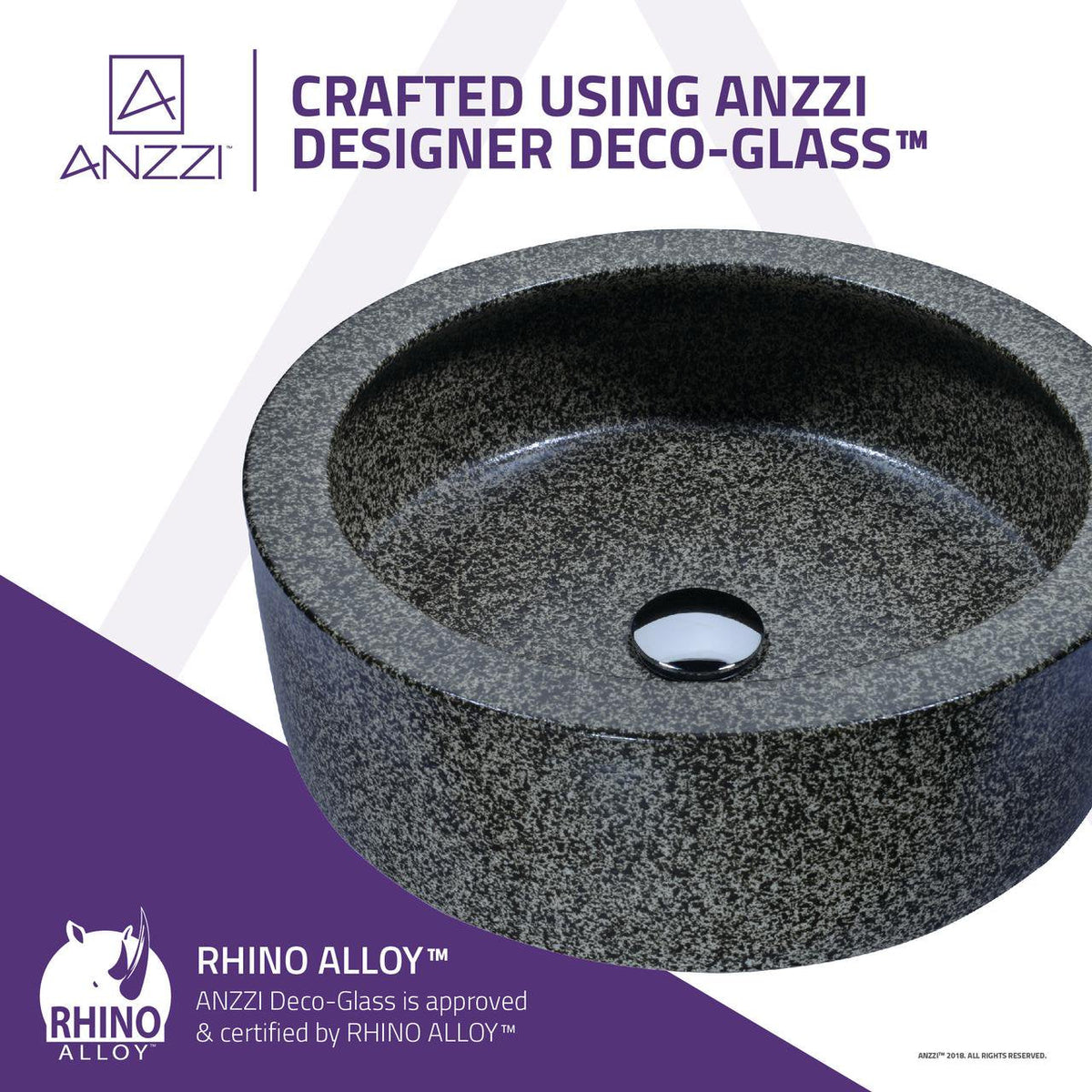 ANZZI Black Iro Round Vessel Sink, Speckled Stone, 16.5 x 5.7 in