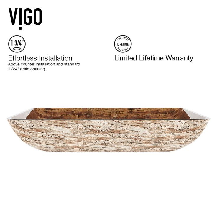 VIGO Amber Sunset Handmade Countertop Glass Rectangle Vessel Bathroom Sink in Light Wood