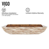 VIGO Amber Sunset Handmade Countertop Glass Rectangle Vessel Bathroom Sink in Light Wood