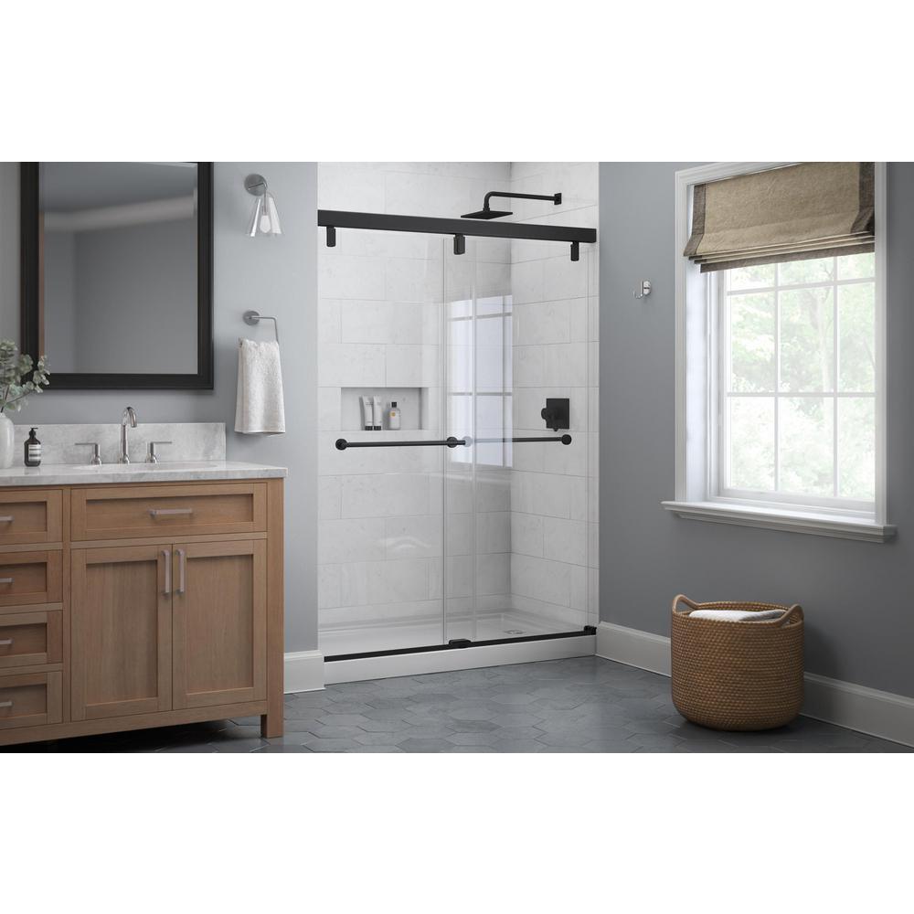 Lyndall 60 in. x 71-1/2 in. Frameless Mod Soft-Close Sliding Shower Door in Matte Black with 1/4 in. (6 mm) Clear Glass - Super Arbor