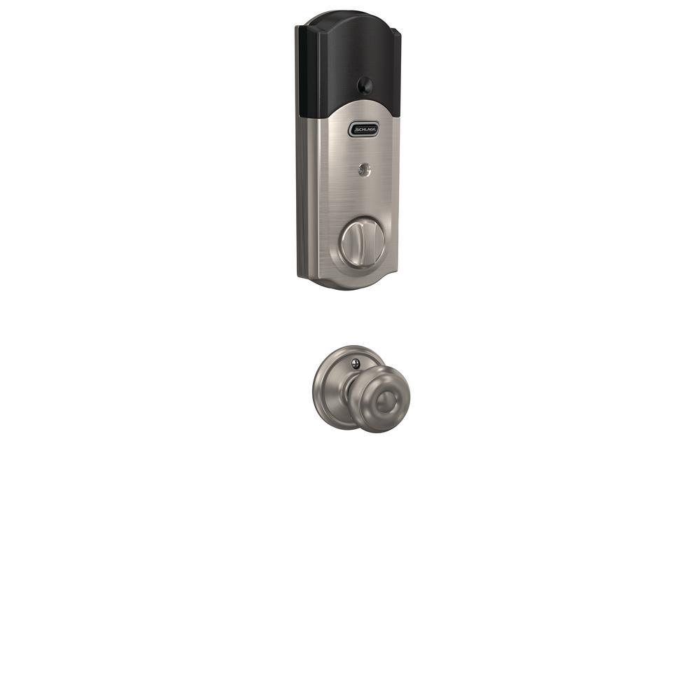 Camelot Satin Nickel Connect Wink Smart Deadbolt and Georgian Hall/Closet Knob - Super Arbor