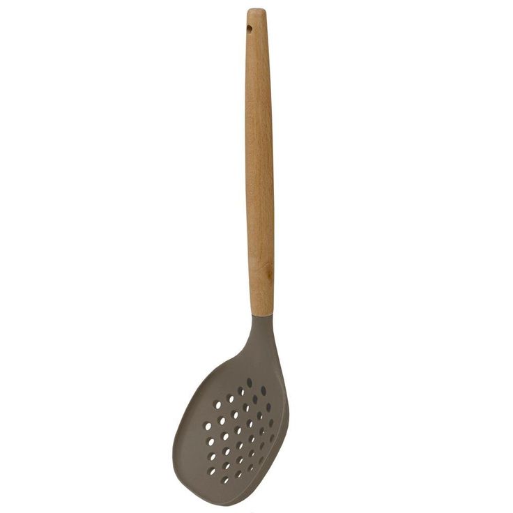 Karina High-Heat Resistance in Grey with Easy Grip Beech Handle Non-Stick Safe Silicone Skimmer