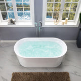 Tion 59 in. Acrylic Freestanding Double Ended Air Bath Bathtub with Drain and Overflow Included in White - Super Arbor