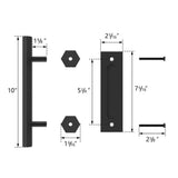 10 in. Black Hexagon Pull and Flush Sliding Barn Door Handle Set - Super Arbor