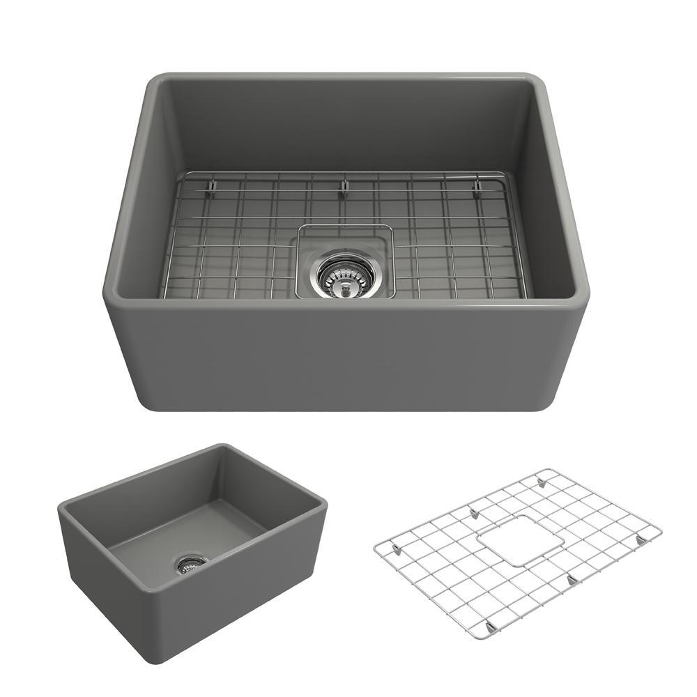 Classico Farmhouse Apron Front Fireclay 30 in. Single Bowl Kitchen Sink with Bottom Grid and Strainer in White - Super Arbor