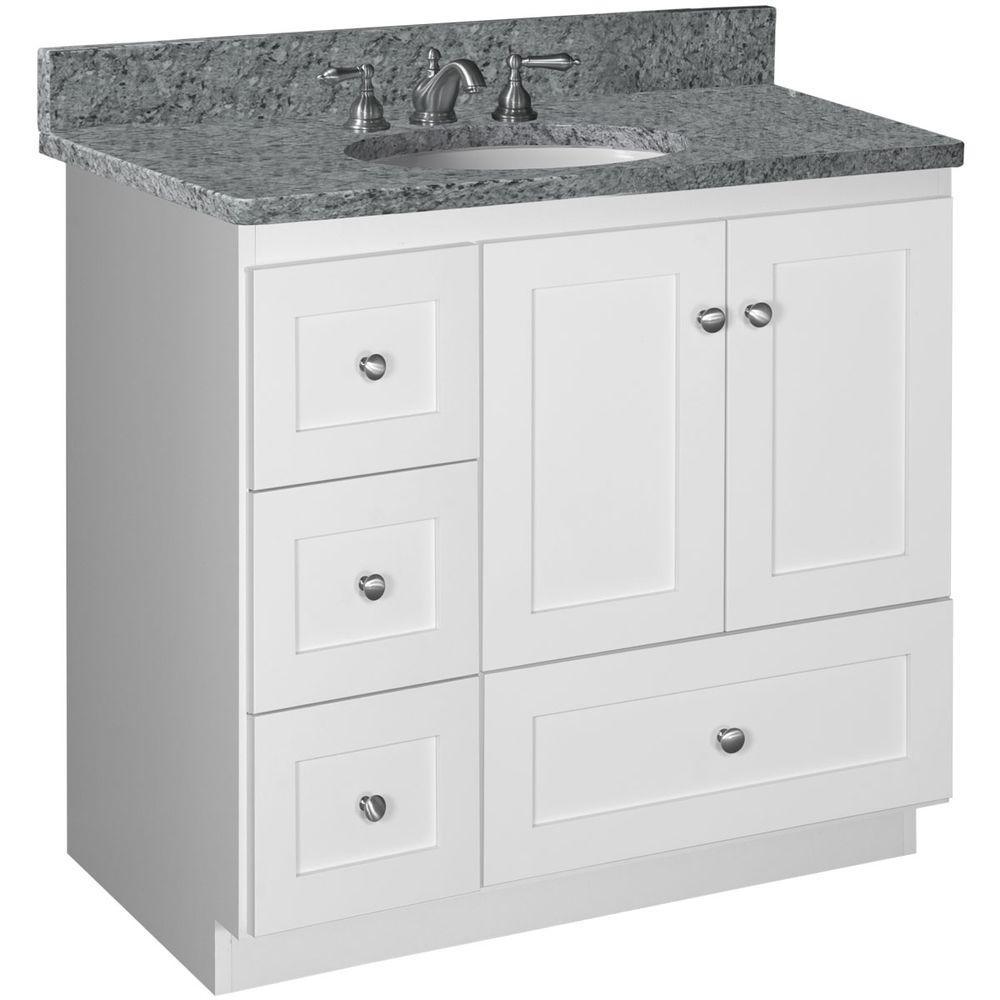 Shaker 30 in. W x 21 in. D x 34.5 in. H Vanity with Left Drawers Cabinet Only in Satin White - Super Arbor
