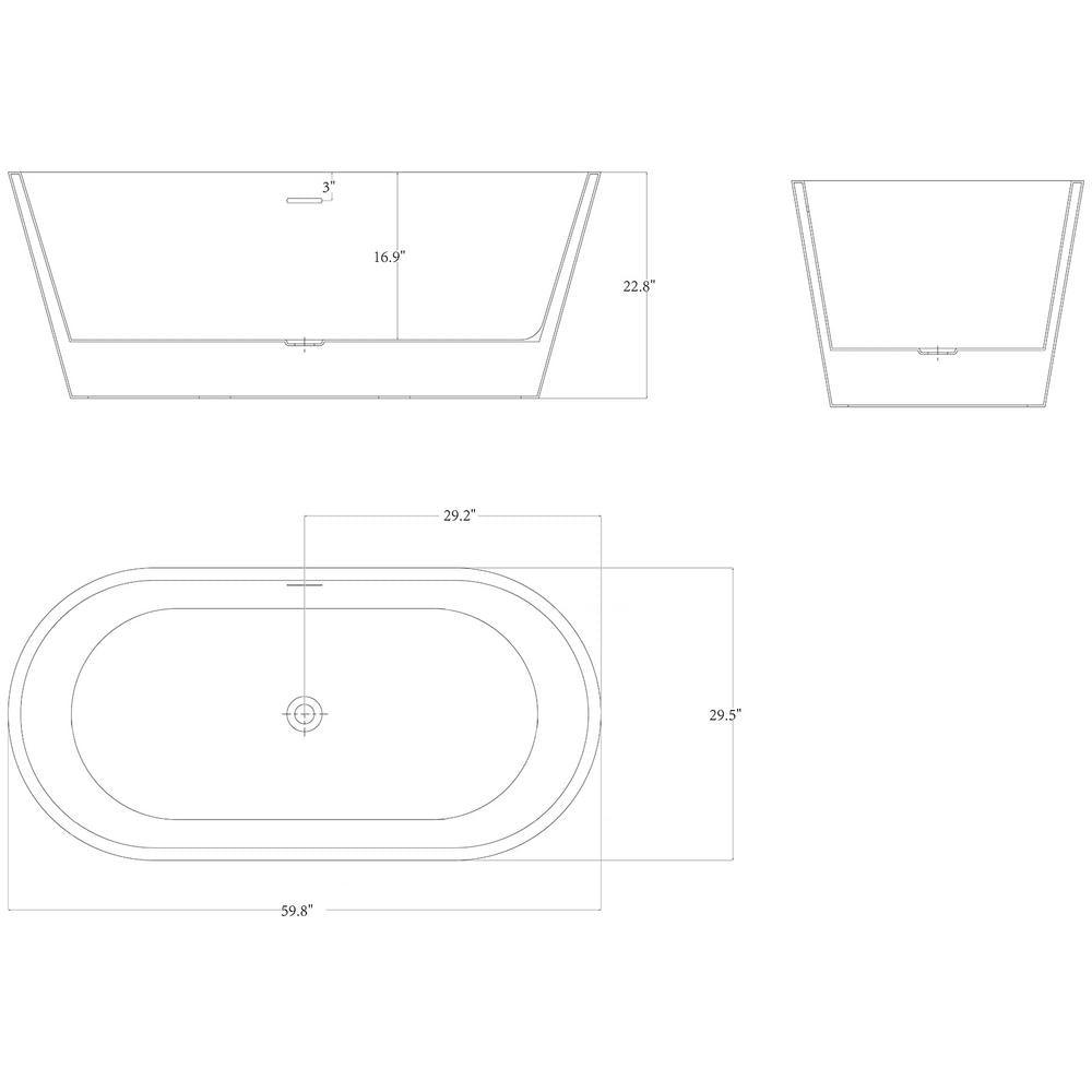 59 in. Fiberglass Double Ended Flatbottom Non-Whirlpool Bathtub in Glossy Black - Super Arbor