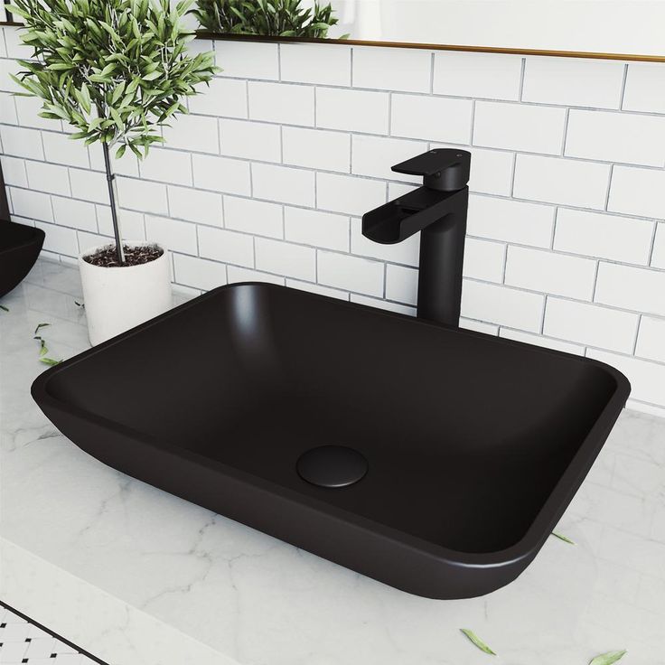 VIGO Black Sottile Rectangular MatteShell Glass Bathroom Vessel Sink