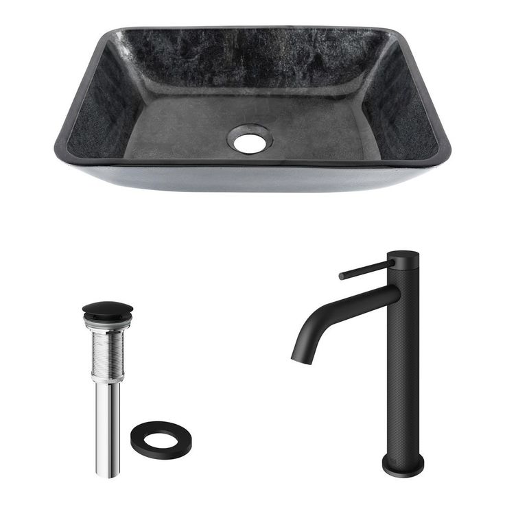 VIGO Onyx Vessel Sink in Gray with Faucet in Matte Black