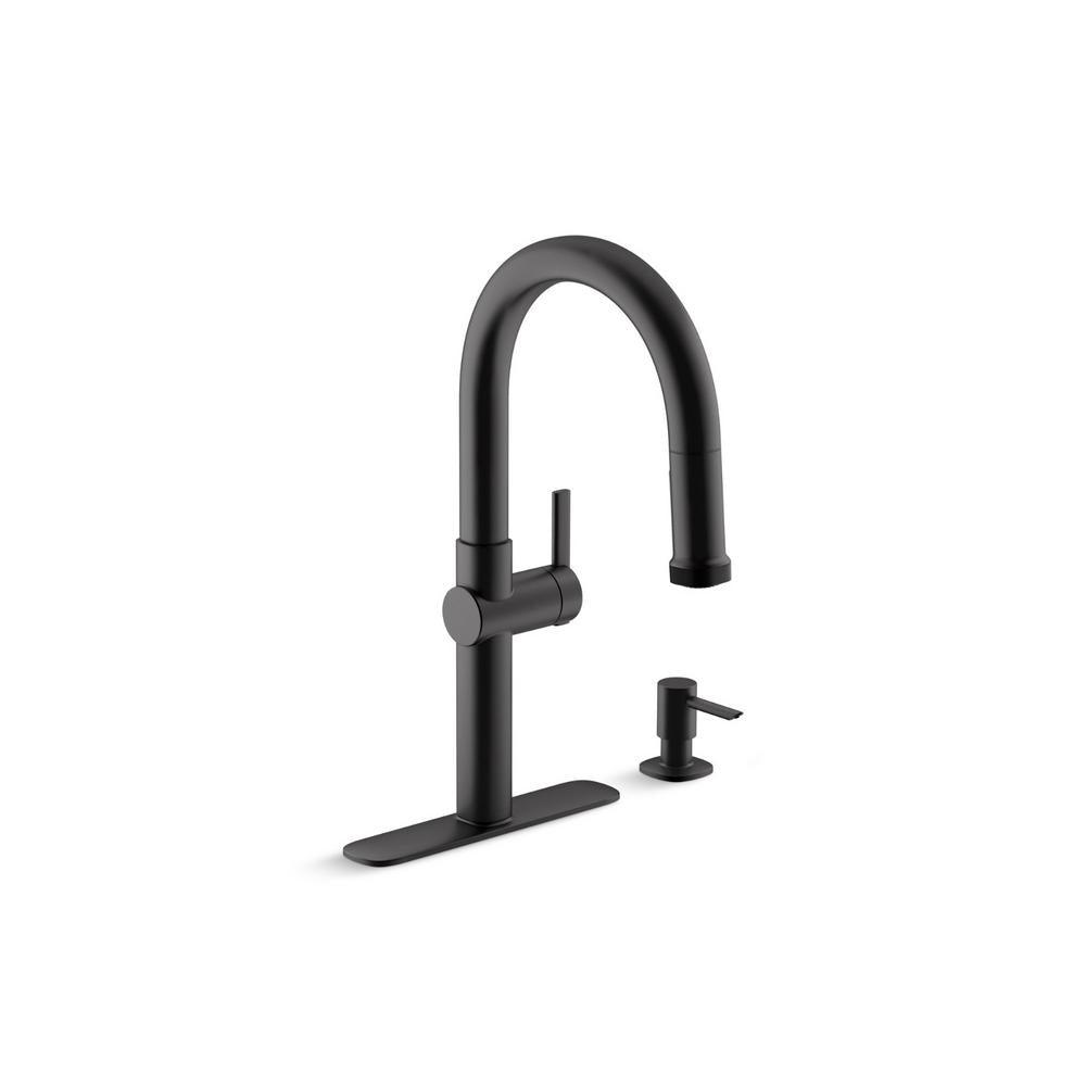 Rune Single-Handle Pull-Down Sprayer Kitchen Faucet in Matte Black - Super Arbor