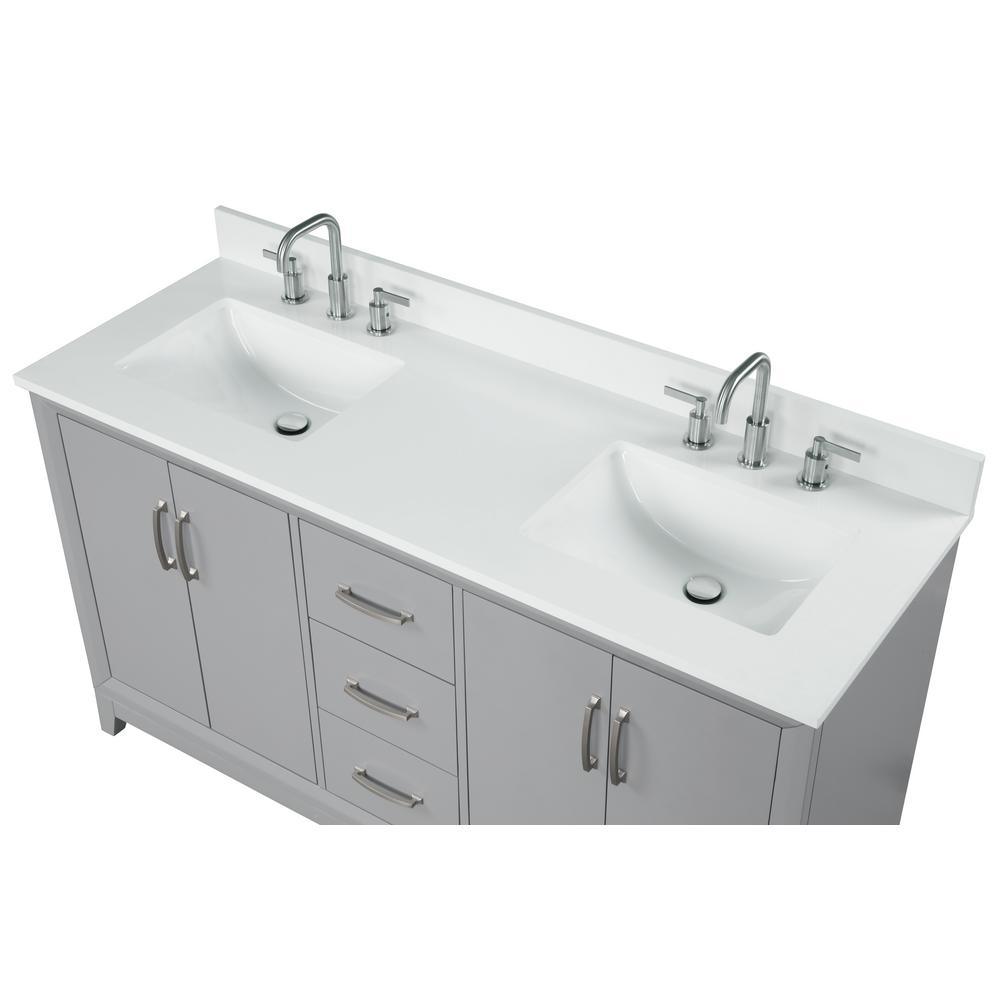 73 in. W x 22 in. D x 0.75 in. H Quartz Vanity Top in Snow White with White Basins - Super Arbor