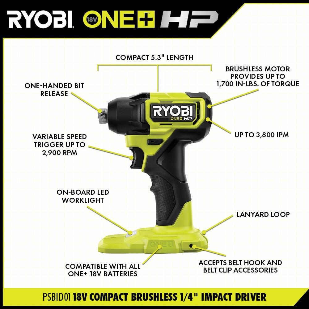 ONE+ HP 18V Brushless Cordless Compact 4-Tool Combo Kit with (2) 1.5 Ah Batteries, Charger, and Bag - Super Arbor