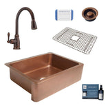 Corbet All-in-One Farmhouse Apron-Front Copper 30 in. Single Bowl Kitchen Sink with Pfister Bronze Faucet and Drain