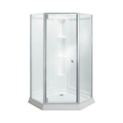 Sterling Solitaire White High-Impact Polystyrene Wall Floor Neo-Angle 4-Piece Corner Shower Kit (Actual: 78.25-in x 42-in x 42-in)