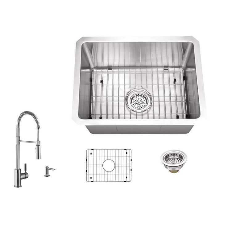 Undermount Stainless Steel 15 in. 16-Gauge Bar Sink in Brushed Stainless with Pull Out Kitchen Faucet and Soap Dispenser