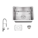 Undermount Stainless Steel 15 in. 16-Gauge Bar Sink in Brushed Stainless with Pull Out Kitchen Faucet and Soap Dispenser