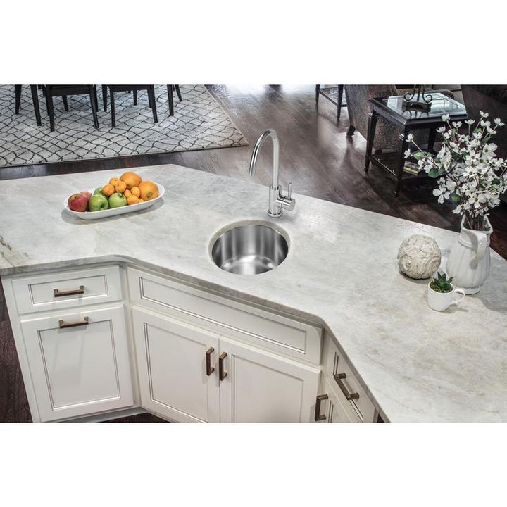 All-in-1 Undermount 18-Gauge Stainless Steel 16 in. 0-Hole Round Single Bowl Bar Sink with Gooseneck Kitchen Faucet