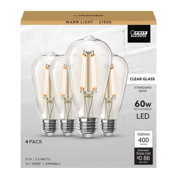 Feit Electric 60W Equivalent ST19 Dimmable LED Clear Glass Vintage Edison Light Bulb With Straight Filament Warm White (16-Pack)