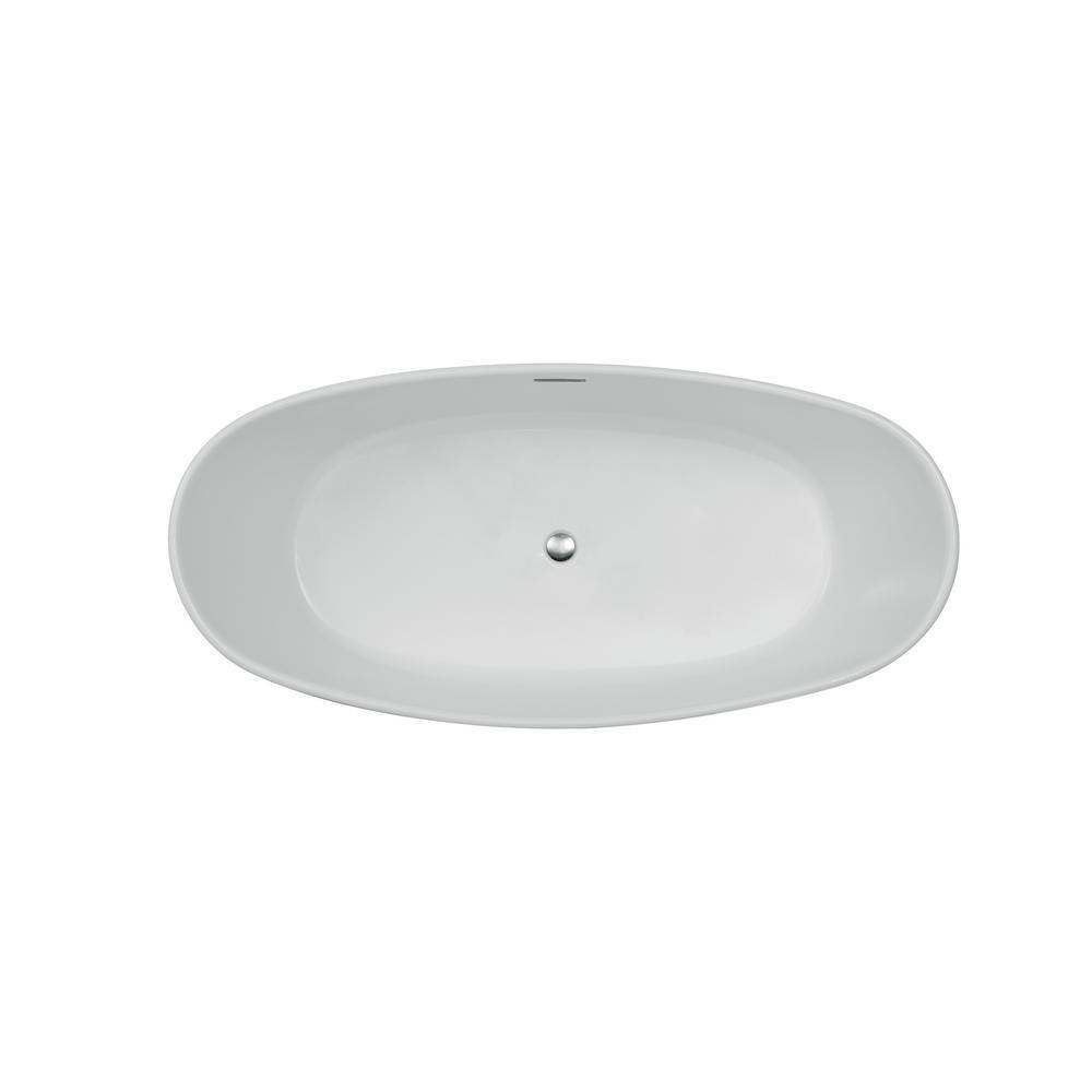 70 in. Acrylic Center Drain Oval Flat Bottom Freestanding Bathtub in White - Super Arbor