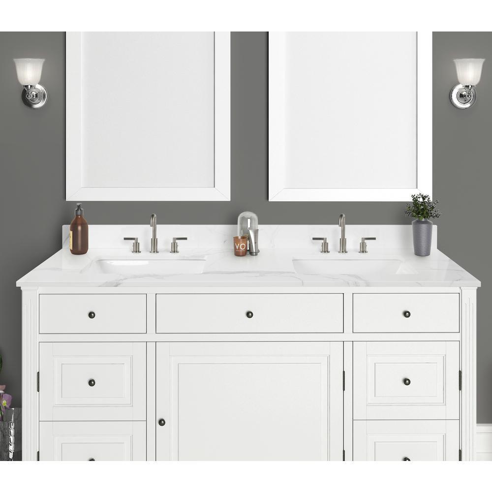 61 in. W x 22 in. D x 0.75 in. H Engineered Marble Vanity Top in Calacatta White with White Basin - Super Arbor
