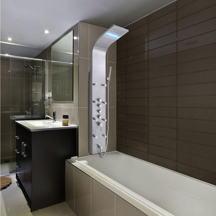 63 in. 8-Jet Shower Panel System in Stainless Steel with Rainfall Waterfall LED Shower Head and Hand Shower Wand