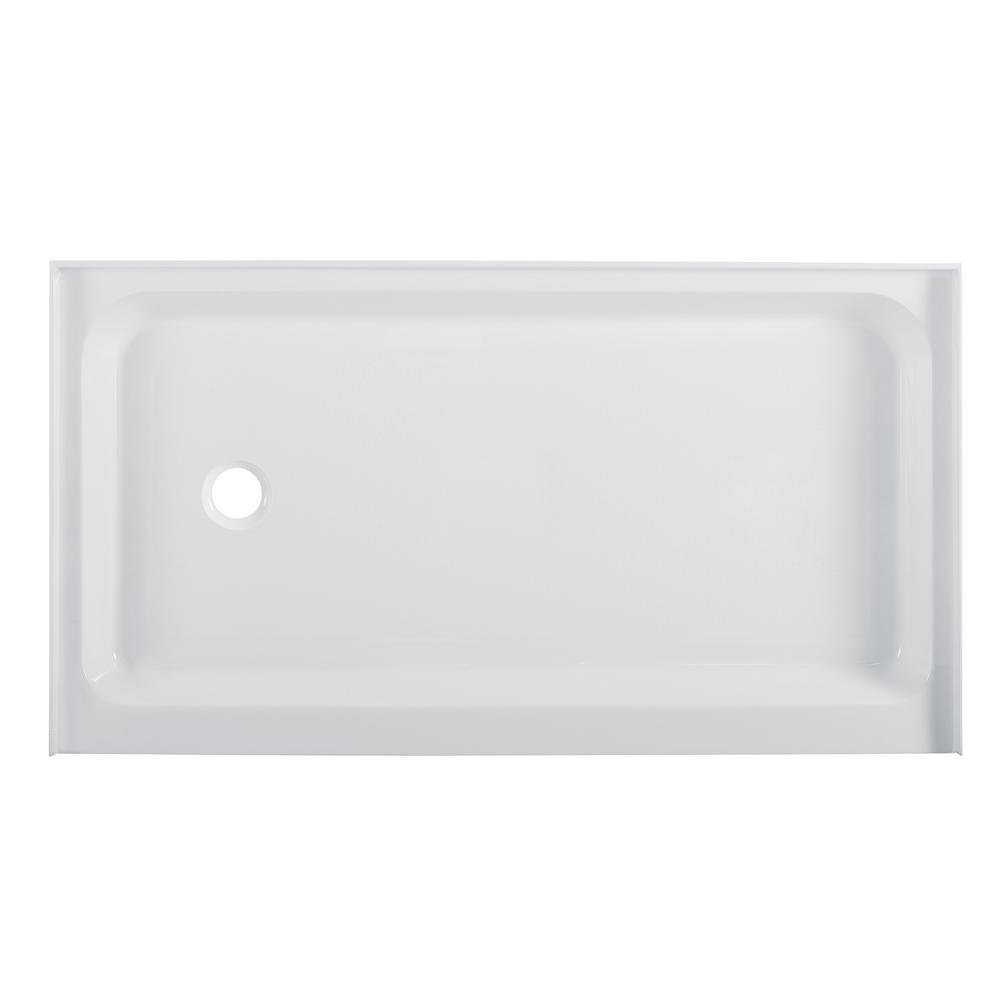Voltaire 36 in. x 60 in. Acrylic, Single-Threshold, Left-Hand Drain, Shower Base in White - Super Arbor