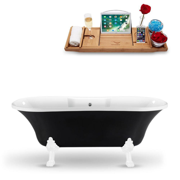 68 in. Acrylic Fiberglass Clawfoot Non-Whirlpool Bathtub in Black - Super Arbor