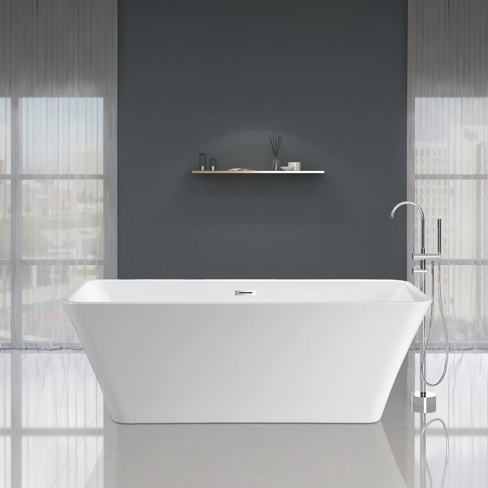 Nantes 67 in. Acrylic Flatbottom Freestanding Bathtub in White - Super Arbor