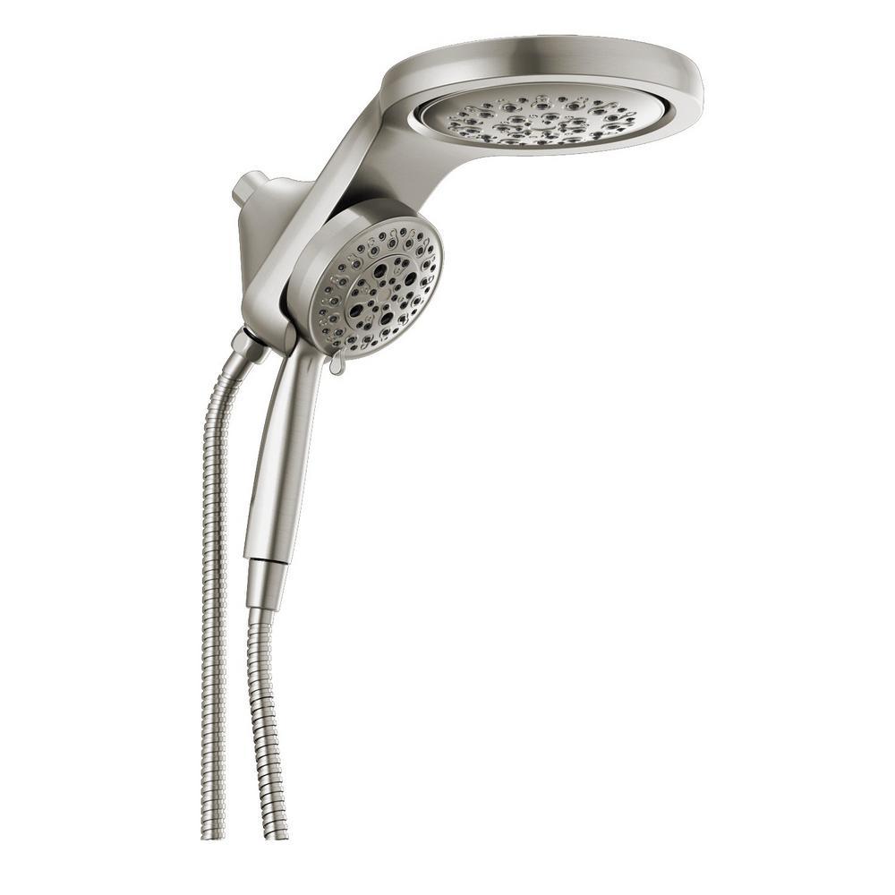 HydroRain Two-in-One 5-Spray 6 in. Dual Wall Mount Fixed and Handheld H2Okinetic Shower Head in Chrome - Super Arbor
