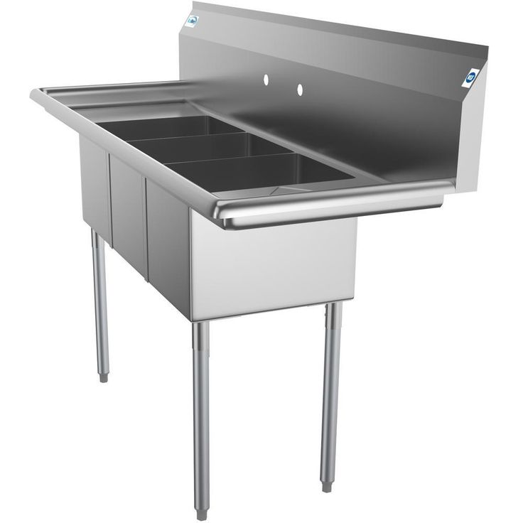 Freestanding Stainless Steel 60 in. 2-Hole Triple Bowl Commercial Kitchen Sink