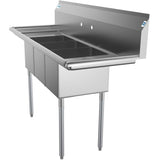 Freestanding Stainless Steel 60 in. 2-Hole Triple Bowl Commercial Kitchen Sink