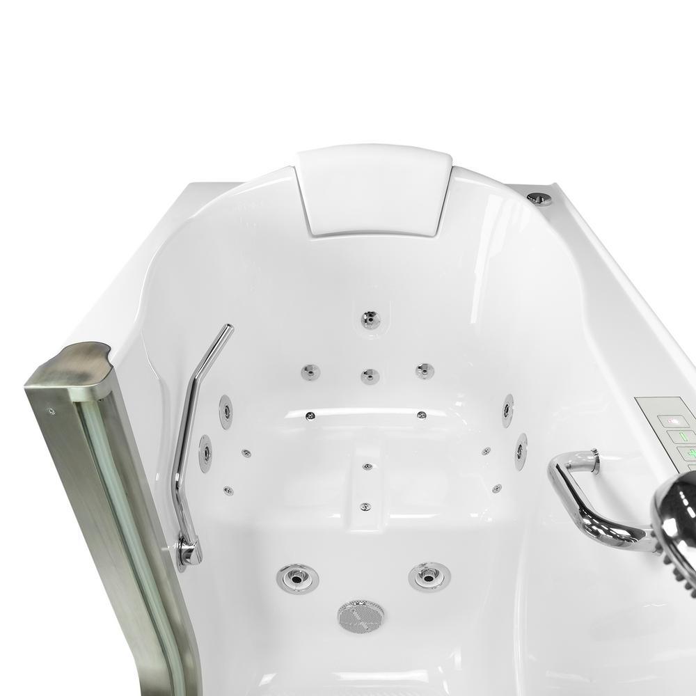 Deluxe 55 in. Walk-In Whirlpool and Air Bath Bathtub in White, Thermostatic Faucet, Digital Control, RH 2 in. Dual Drain - Super Arbor