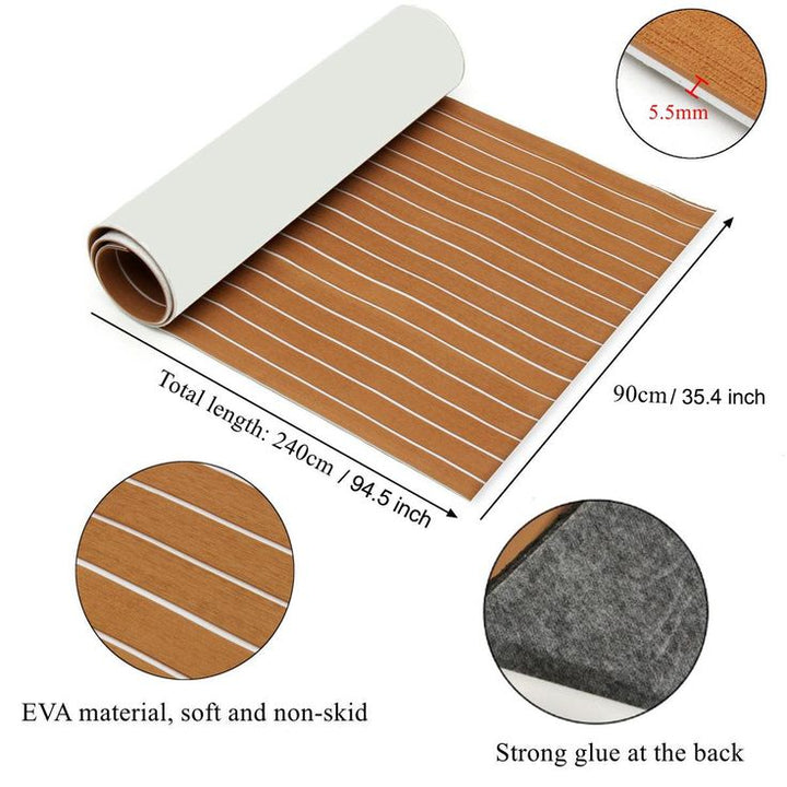 1Pcs 95'' x 35'' Marine Boat Sheet Teak Decking Boat Flooring Mats Yacht Flooring EVA Foam Floor Sheet Non-Skid Self-Adhesive Sea Deck , 5.5mm Thickness