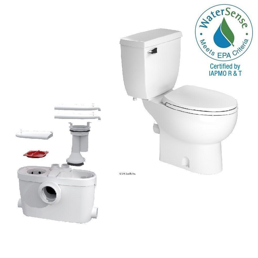 SaniAccess3 2-Piece 1.280 GPF Single Flush Elongated Toilet with .5 HP Macerating Pump in White - Super Arbor