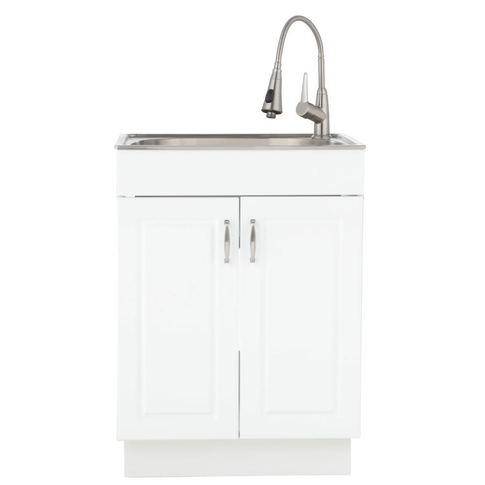 All-in-One 24.2 in. x 21.3 in. x 33.8 in. Stainless Steel Laundry/ Utility Sink and Cabinet - Super Arbor
