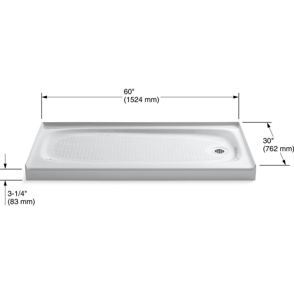 Salient 60 in. x 30 in. Cast Iron Single Threshold Shower Base with Right-Hand Drain in White - Super Arbor