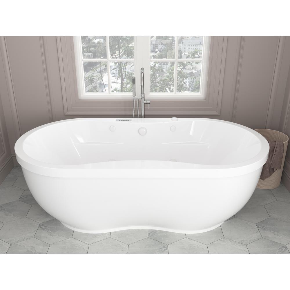 Agate Diamond Series 6 ft. Acrylic Center Drain Flatbottom Whirlpool Freestanding Bathtub in White - Super Arbor