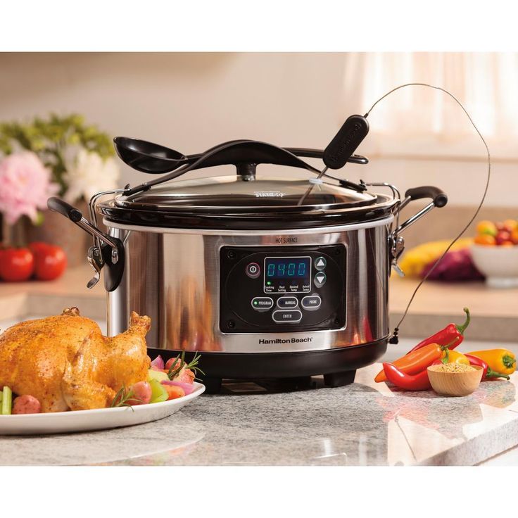 Set and Forget 6 Qt. Stainless Steel Programmable Slow Cooker with Temperature Probe