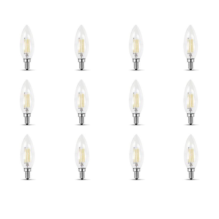 Feit Electric 60-Watt Equivalent B10 Candelabra Dimmable Filament Clear Glass Chandelier LED Light Bulb, Daylight (12-Pack)