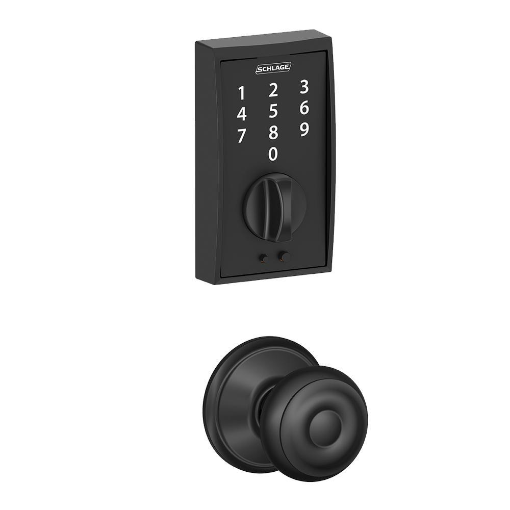 Camelot Satin Nickel Touch Electronic Door Lock Deadbolt and Georgian Knob - Super Arbor