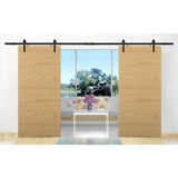 144 in. Matte Black Classic Straight Strap Sliding Barn Door Hardware (2-Set) - Super Arbor