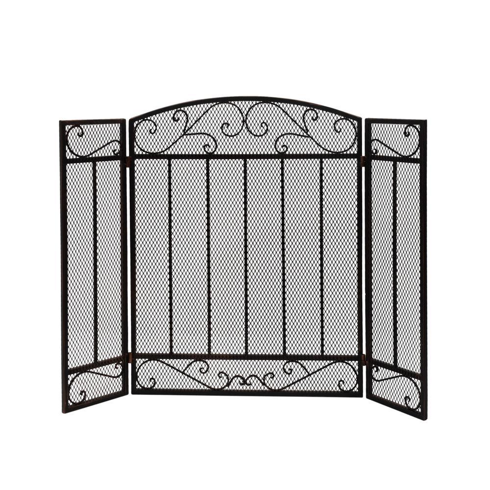 Cheswold Contemporary Black and Copper Three Panel Iron Fire Screen - Super Arbor