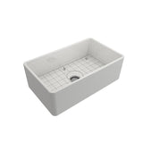 Farmhouse Apron-Front Fireclay 30 in. Single Bowl Kitchen Sink in White with Grid