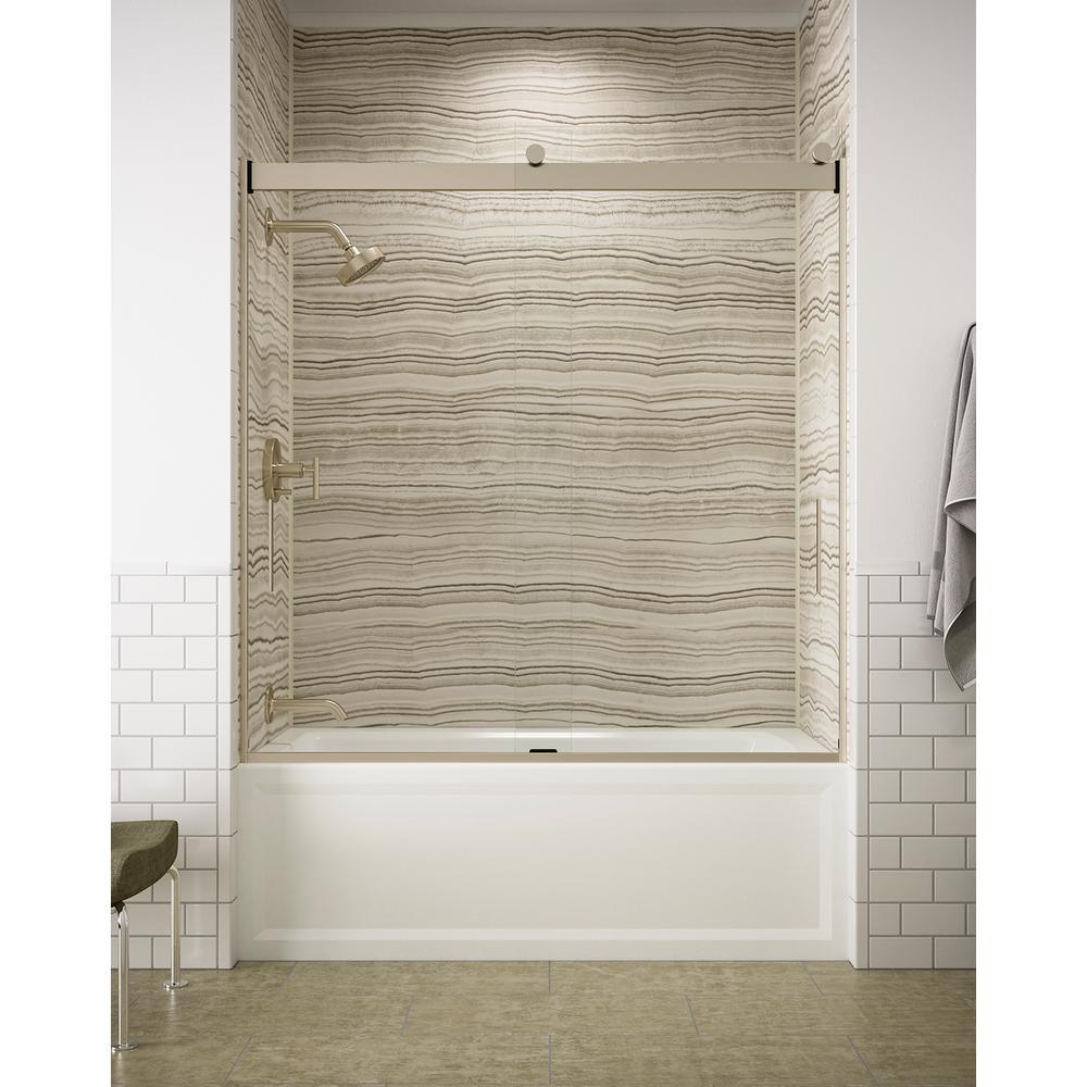 Levity 59 in. x 62 in. Semi-Frameless Sliding Tub Door in Nickel with Handle - Super Arbor