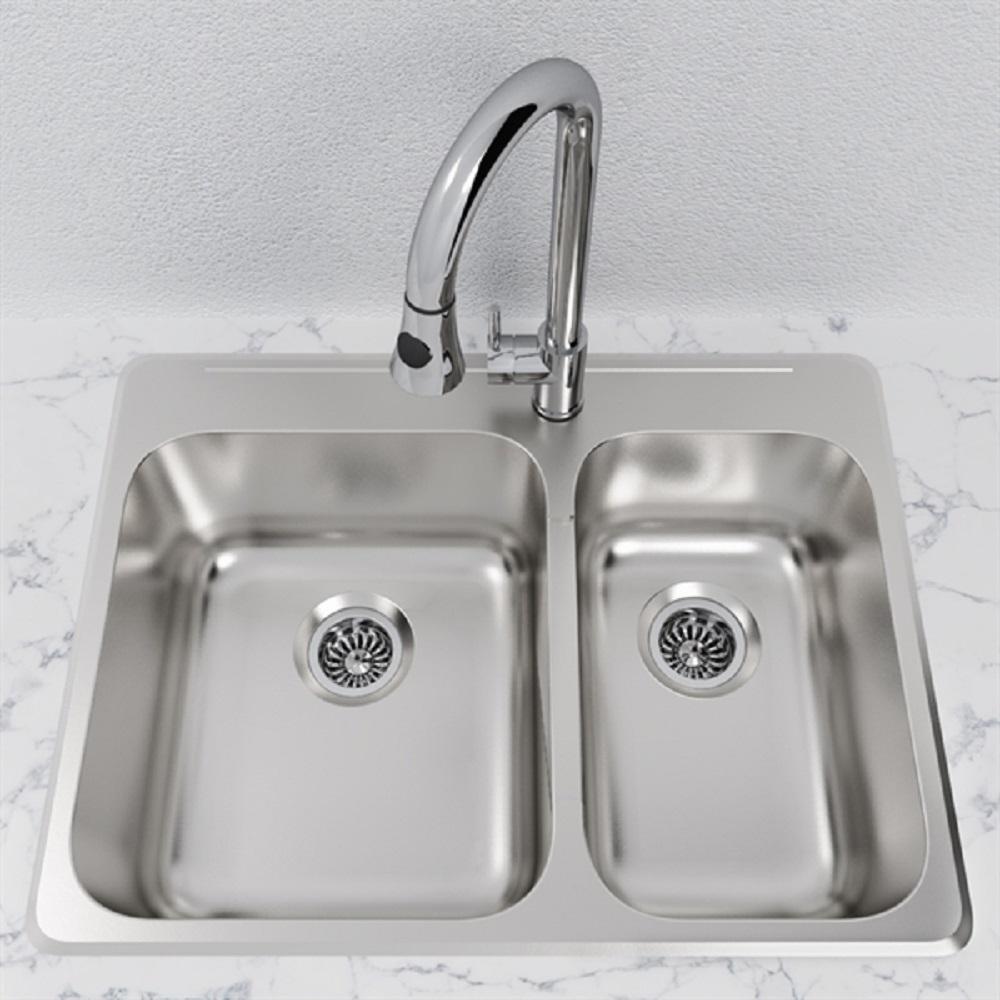 Cantrio Deck Mounted Drop-in Stainless Steel 27.25 in. 1-Hole Double Bowl Kitchen Sink - Super Arbor