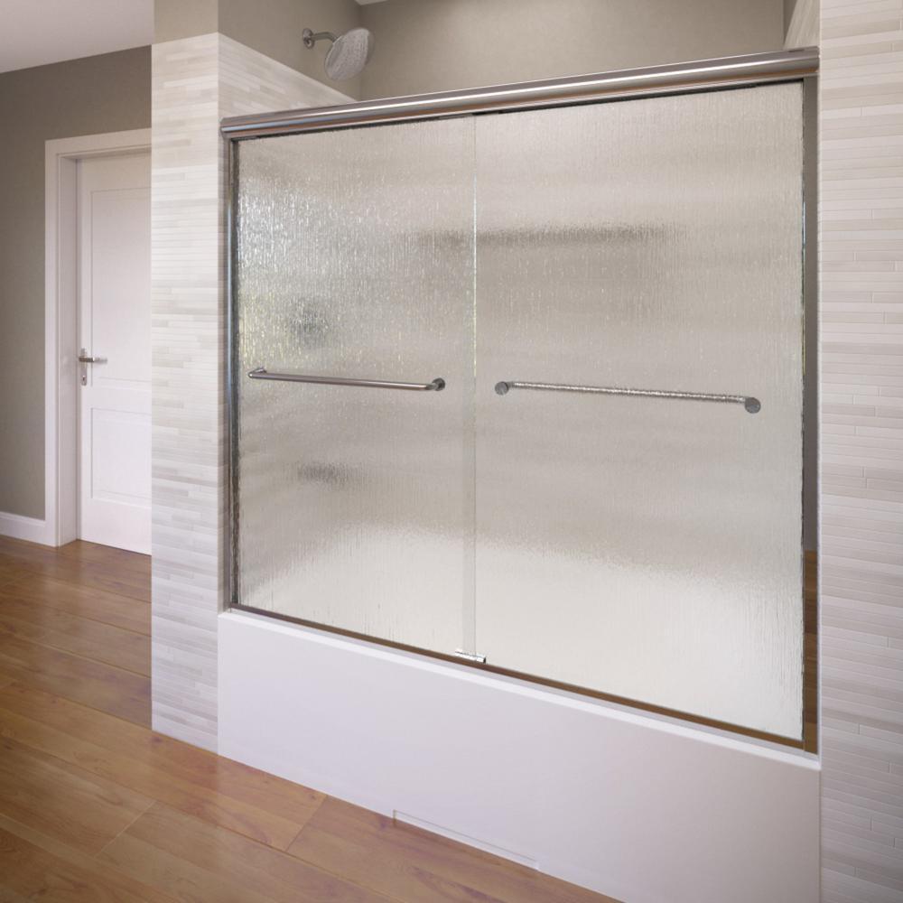Infinity 58-1/2 in. x 57 in. Semi-Frameless Sliding Bathtub Door in Brushed Nickel - Super Arbor