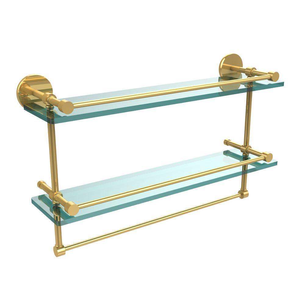 22 in. L  x 12 in. H  x 5 in. W 2-Tier Clear Glass Bathroom Shelf with Towel Bar in Polished Chrome - Super Arbor