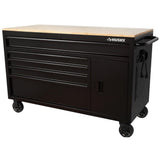 56 in. W x 24.5 in. D 5-Drawer 1-Door Tool Chest Mobile Workbench with Solid Wood Top in Matte Gray